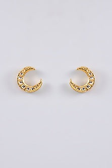 Gold Plated Kundan Polki Chand Shaped Stud Earrings