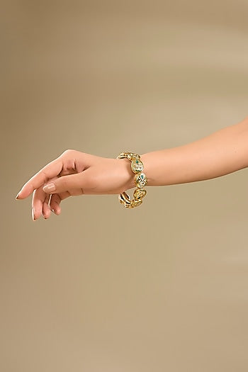 Gold Plated Kundan Polki Green Meenakari Bangle