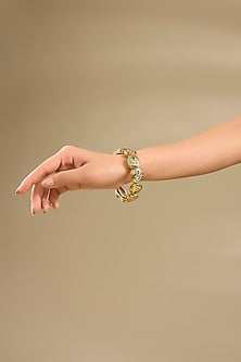 Gold Plated Kundan Polki Green Meenakari Bangle