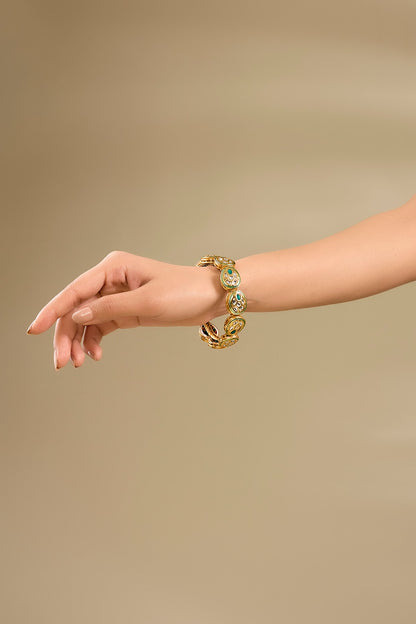 Gold Plated Kundan Polki Green Meenakari Bangle