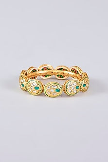 Gold Plated Kundan Polki Green Meenakari Bangle