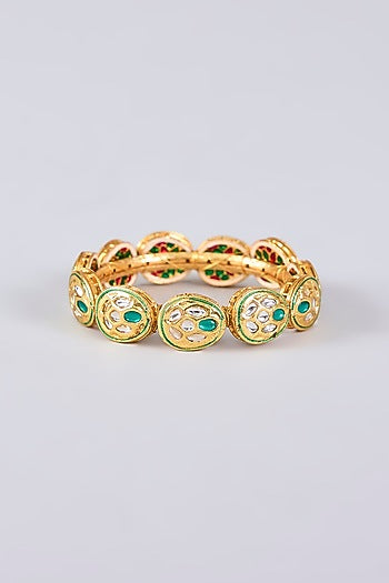 Gold Plated Kundan Polki Green Meenakari Bangle