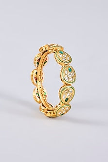 Gold Plated Kundan Polki Green Meenakari Bangle