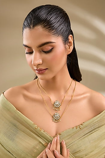 Gold Plated Kundan Polki Tiered Pendant Necklace