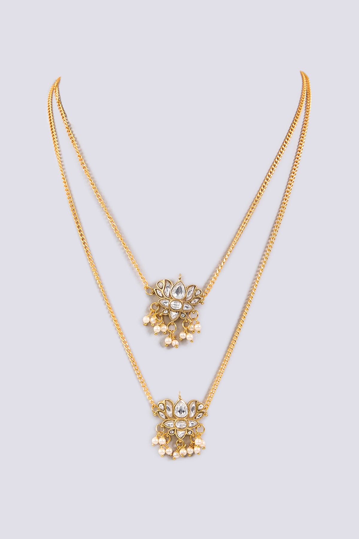Gold Plated Kundan Polki Tiered Pendant Necklace