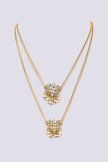 Gold Plated Kundan Polki Tiered Pendant Necklace