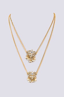 Gold Plated Kundan Polki Tiered Pendant Necklace