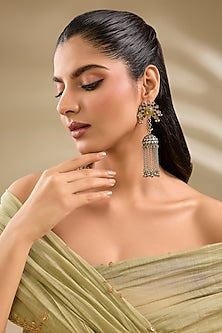 Two Tone Finish Multi-Colored Stone Dangler Earrings