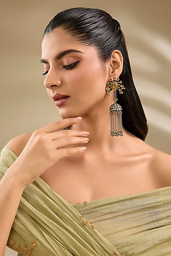 Two Tone Finish Multi-Colored Stone Dangler Earrings
