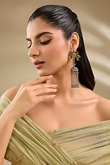 Two Tone Finish Multi-Colored Stone Dangler Earrings