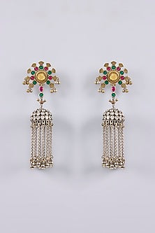 Two Tone Finish Multi-Colored Stone Dangler Earrings