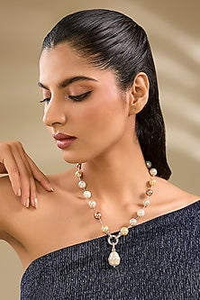 White Rhodium Finish Pearl Necklace