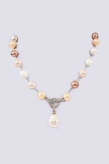 White Rhodium Finish Pearl Necklace