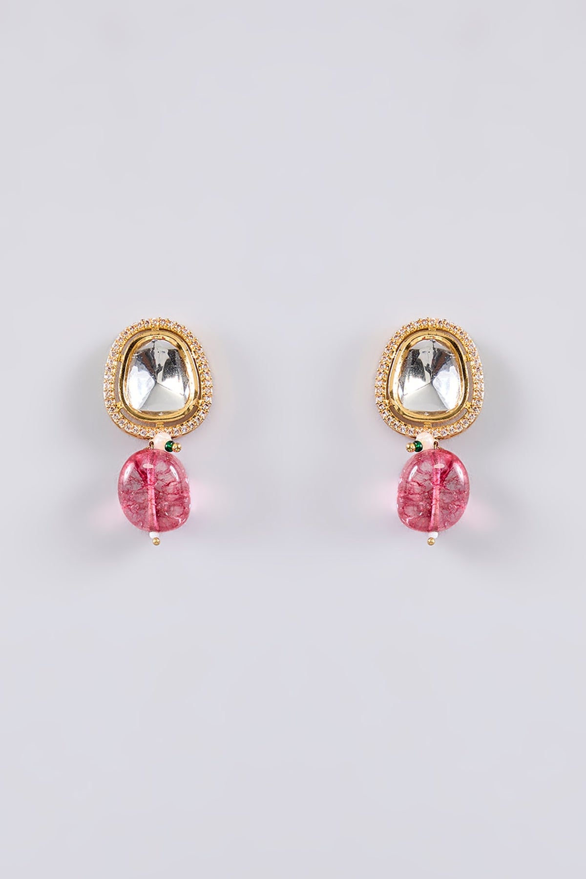 Gold Plated Kundan Polki & Beaded Dangler Earrings