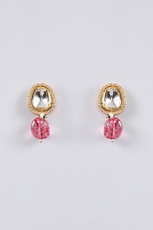 Gold Plated Kundan Polki & Beaded Dangler Earrings