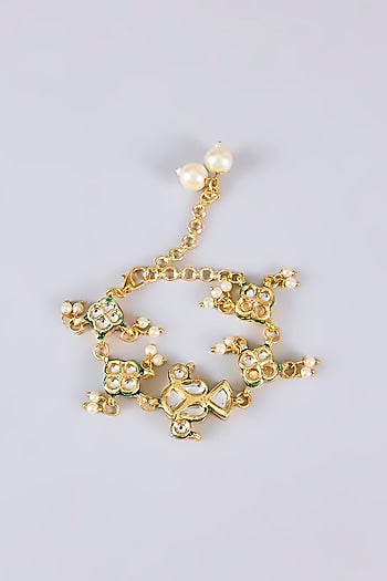 Gold Plated Kundan Polki & Pearl Bracelet