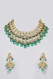 Gold Plated Green Beads Necklace Set