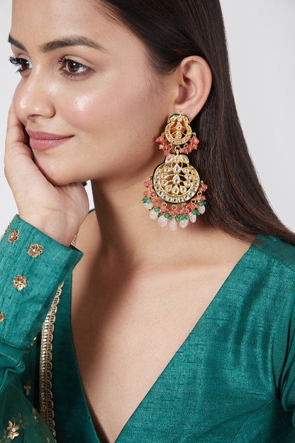 Gold Plated Meenakari Chandbali Earrings