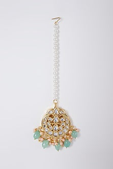 Gold Plated Peach Pearl Maang Tikka