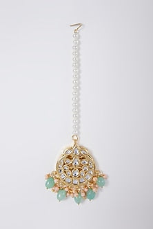 Gold Plated Peach Pearl Maang Tikka