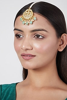 Gold Plated Peach Pearl Maang Tikka