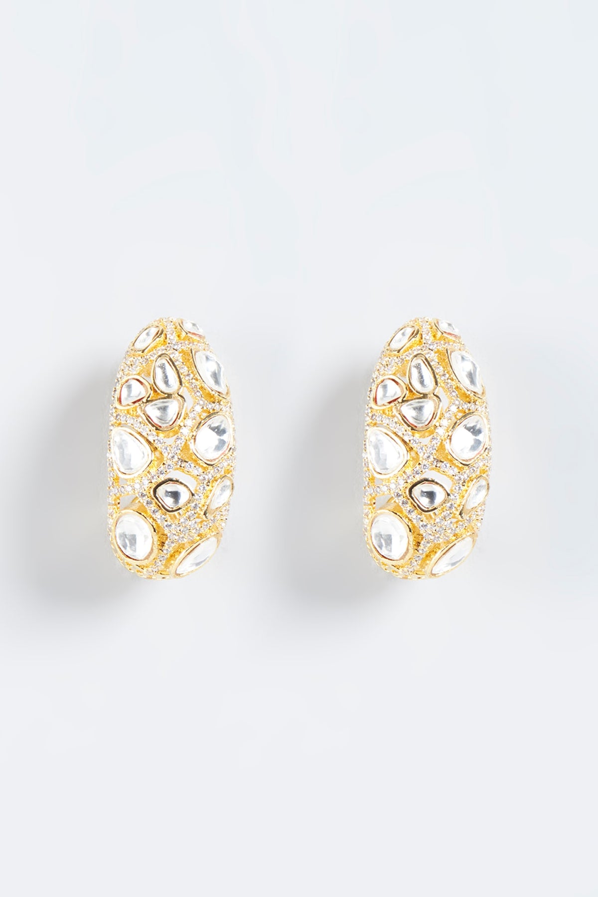 Gold Plated Kundan Polki Hoop Earrings