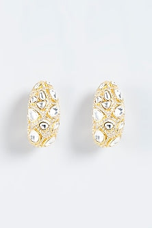 Gold Plated Kundan Polki Hoop Earrings