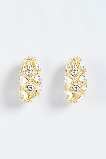 Gold Plated Kundan Polki Hoop Earrings