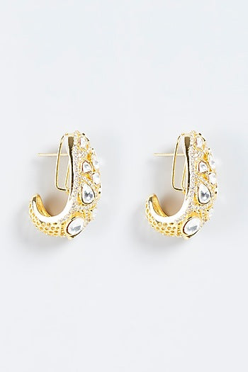 Gold Plated Kundan Polki Hoop Earrings