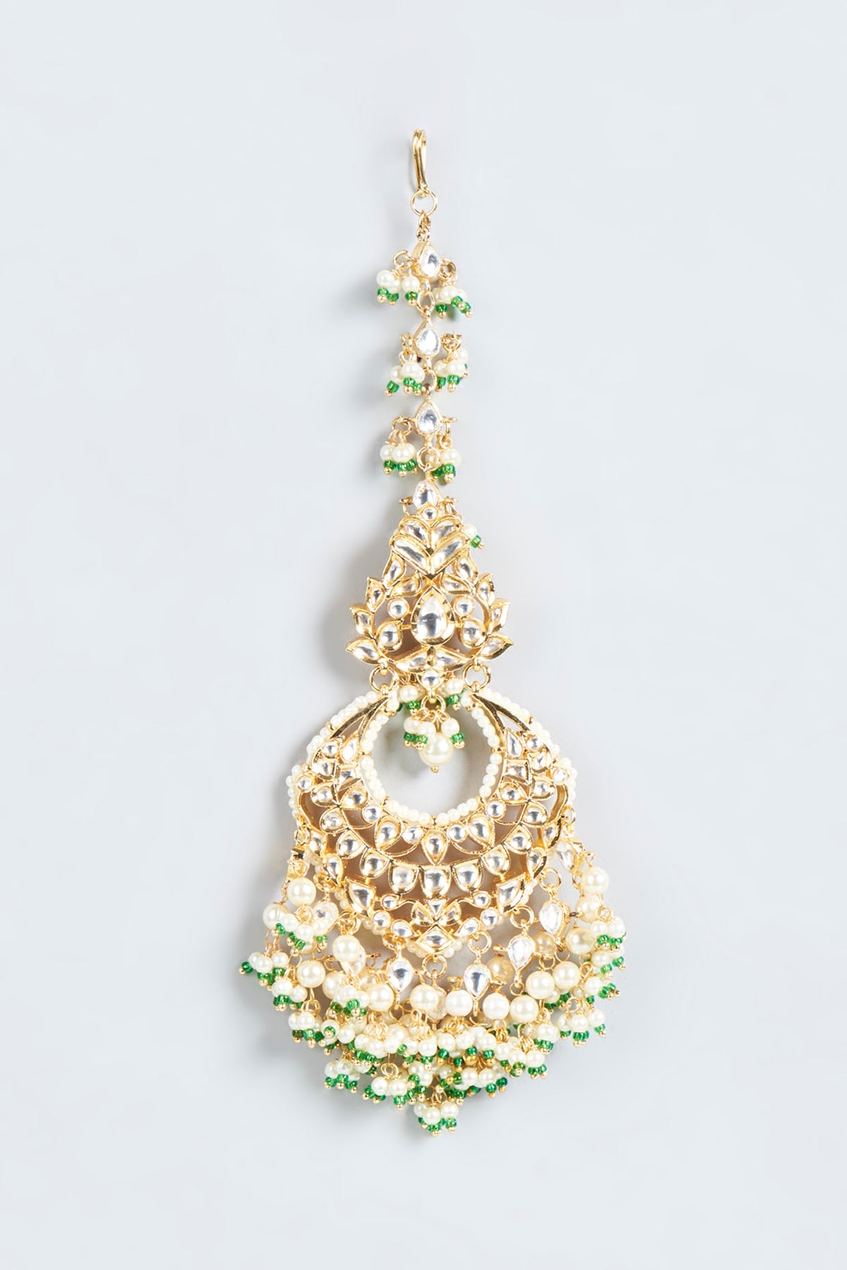 Gold Plated Maang Tikka With Green Beads