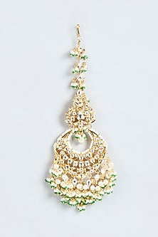 Gold Plated Maang Tikka With Green Beads