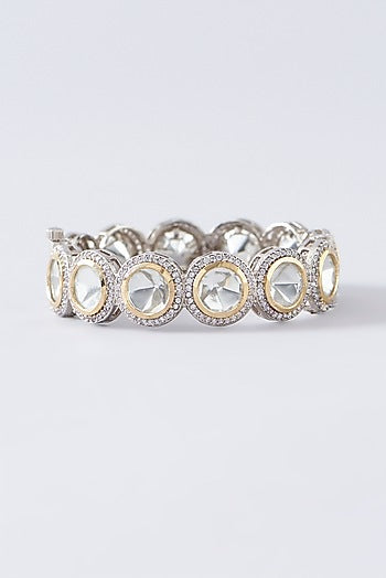 Two Tone Plated White Kundan Polki Bangle