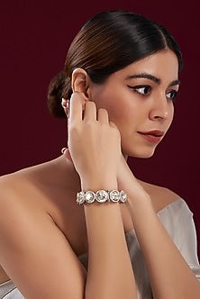 Two Tone Plated White Kundan Polki Bangle