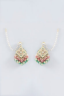 Gold Plated Multi-Colored Beaded & Kundan Polki Dangler Earrings