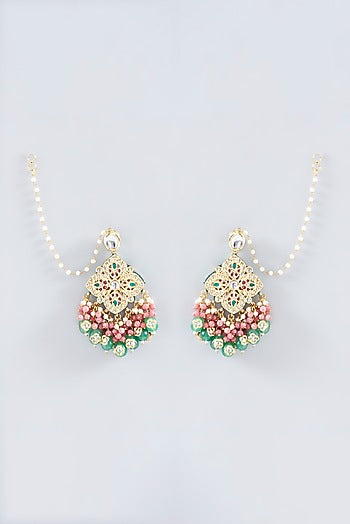 Gold Plated Multi-Colored Beaded & Kundan Polki Dangler Earrings