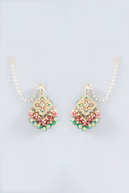 Gold Plated Multi-Colored Beaded & Kundan Polki Dangler Earrings