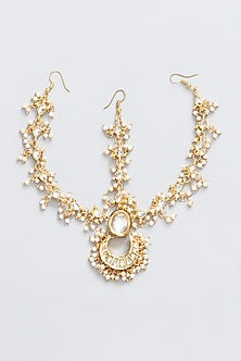 Gold Plated Kundan Polki & Pearl Mathapatti