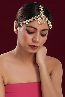Gold Plated Kundan Polki & Pearl Mathapatti