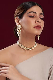 Gold Plated Pearl & Uncut Polki Choker Necklace Set