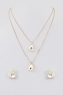 Gold Plated Kundan Polki Tiered Necklace Set
