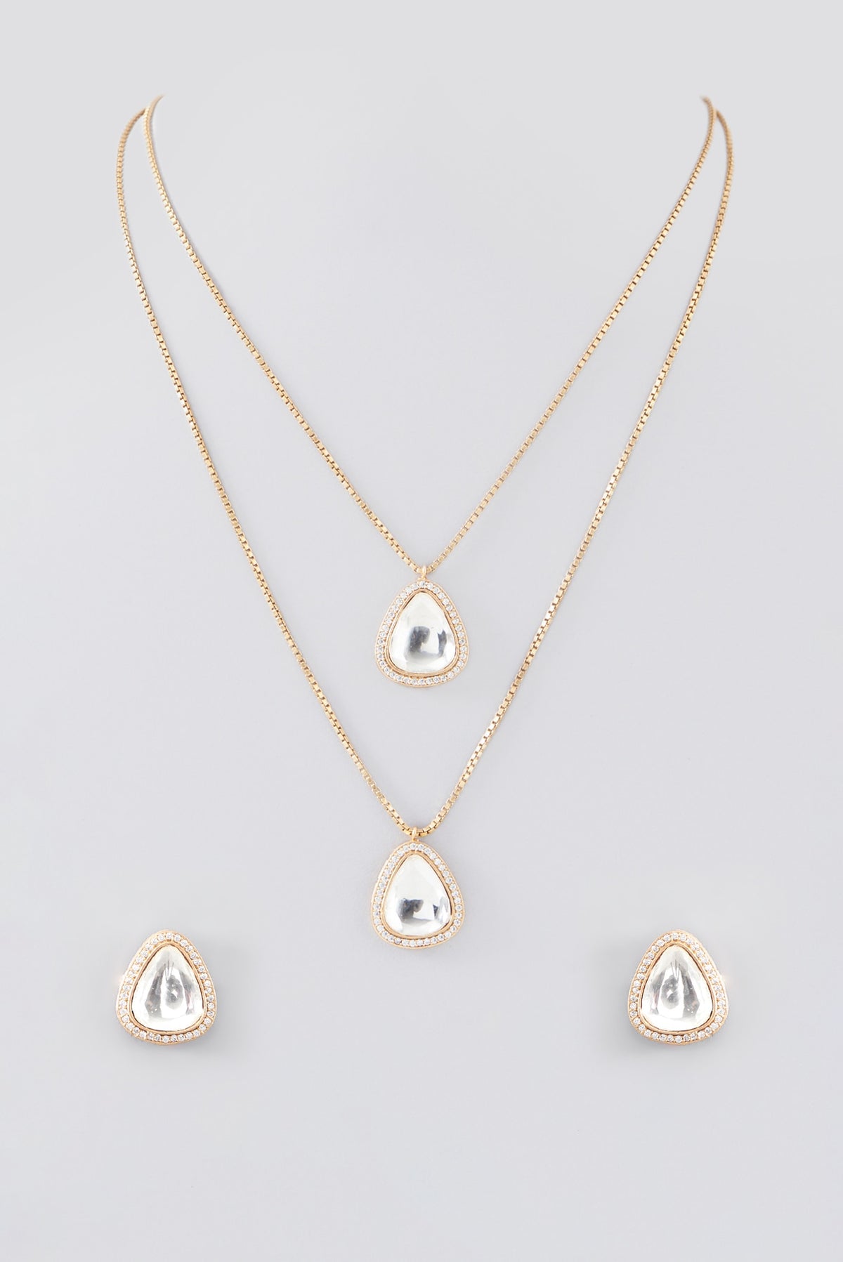 Gold Plated Kundan Polki Tiered Necklace Set