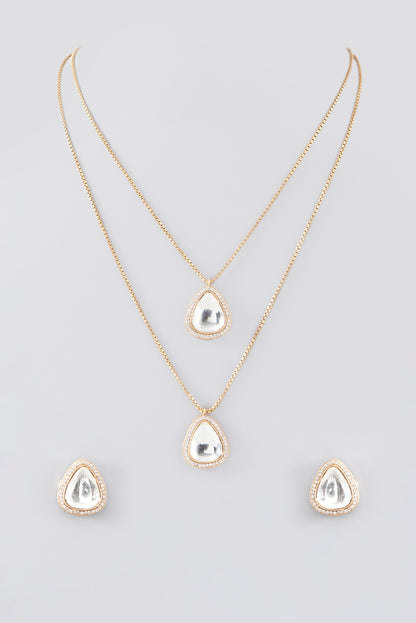 Gold Plated Kundan Polki Tiered Necklace Set