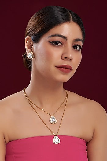 Gold Plated Kundan Polki Tiered Necklace Set