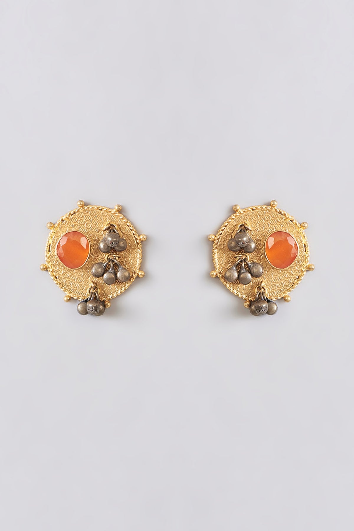 Gold Plated Synthetic Stone & Ghungroo Stud Earrings