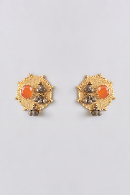 Gold Plated Synthetic Stone & Ghungroo Stud Earrings