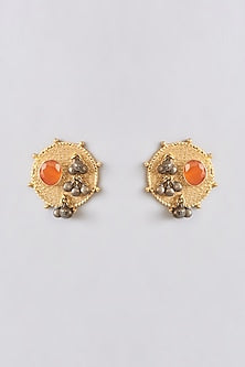 Gold Plated Synthetic Stone & Ghungroo Stud Earrings
