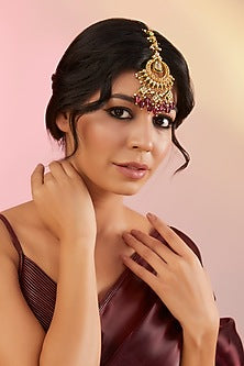 Gold Plated Kundan Polki & Beaded Maangtikka