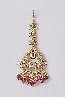 Gold Plated Kundan Polki & Beaded Maangtikka