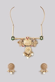 Gold Plated Pearl Motif Necklace Set