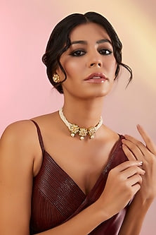 Gold Plated Kundan Polki & Pearl Choker Necklace Set